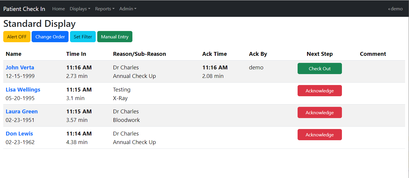 Medical Check In makes it easy to organize your patients into a check list style display.